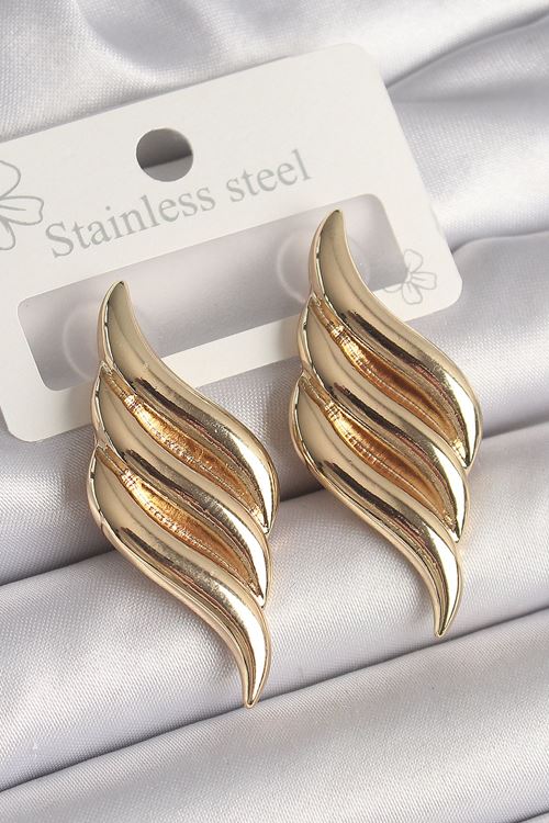 YRTCL Pirinç Gold Renk 3 Sıra Dalga Model Kadın Küpe