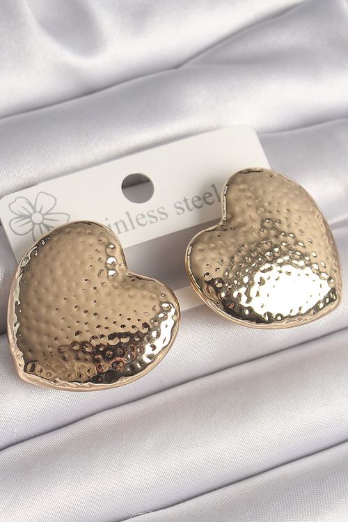 YRTCL Pirinç Gold Renk İşlemeli Kalp Model Kadın Küpe