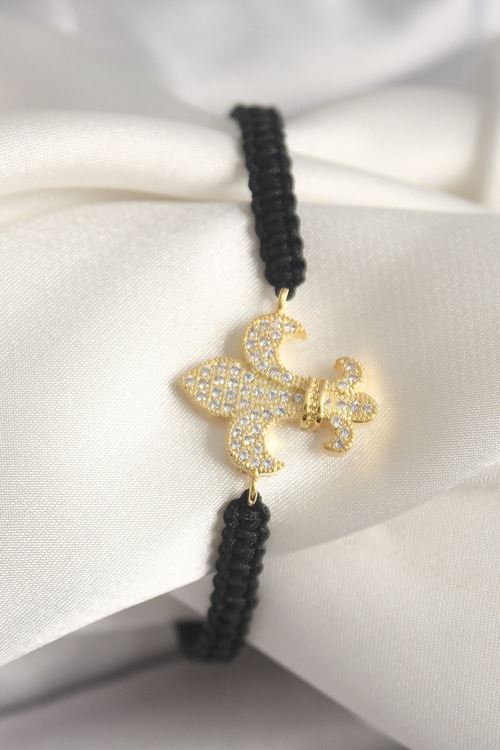 YRTCL Pirinç Gold Renk Zirkon Taşlı Zambak Figür Asansörlü Makrome Model Kadın Bileklik