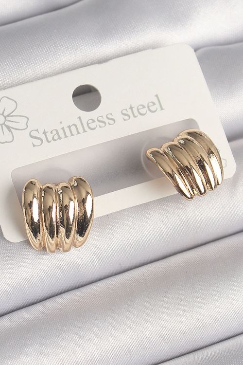 YRTCL Pirinç Gold Renk İşlemeli Yarım Halka Model Kadın Küpe