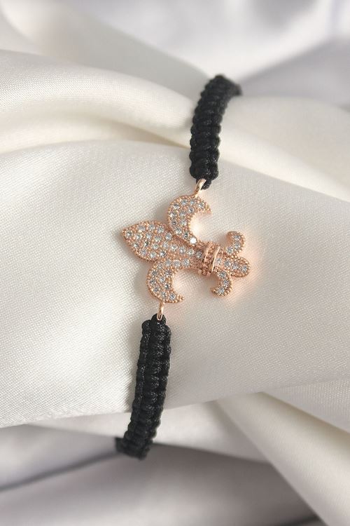 YRTCL Pirinç Rose Renk Zirkon Taşlı Zambak Model Asansörlü Makrome Model Kadın Bileklik