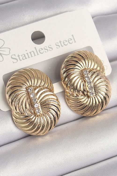 YRTCL Pirinç Gold Renk Zirkon Taşlı Sarmal Model Kadın Küpe