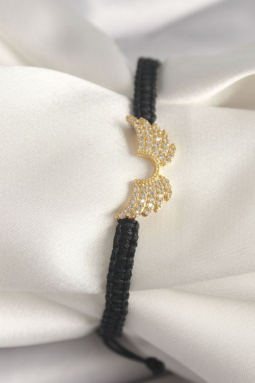 YRTCL Pirinç Gold Renk Zirkon Taşlı Kanat Figür Asansörlü Makrome Model Kadın Bileklik