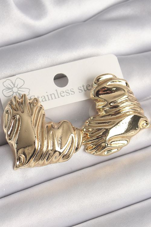 YRTCL Pirinç Gold Renk İşlemeli Kalp Model Kadın Küpe