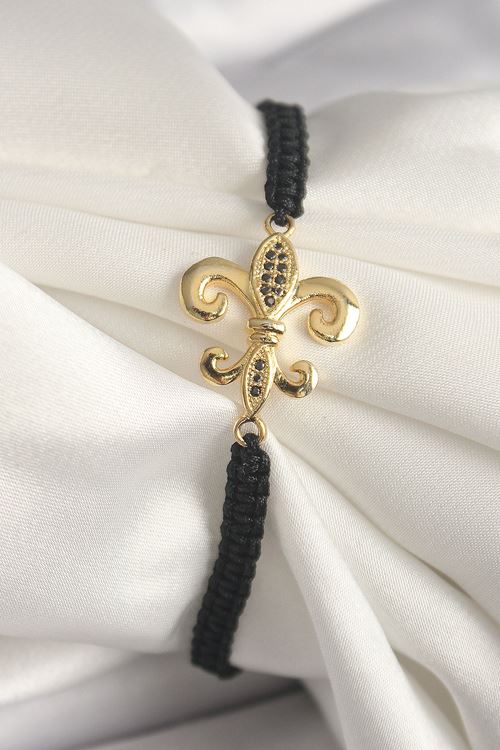 YRTCL Pirinç Gold Renk Zirkon Taş İşlemeli Zambak Figür Asansörlü Makrome Model Kadın Bileklik