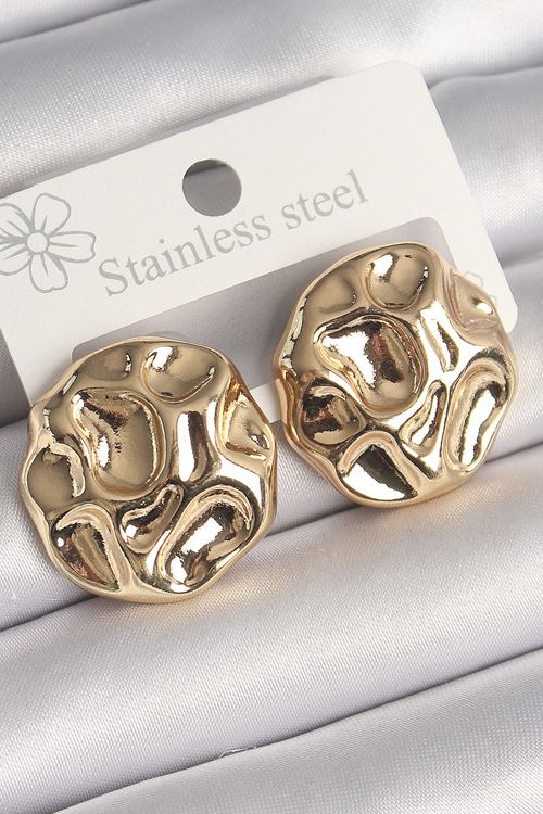 YRTCL Pirinç Gold Renk İşlemeli Daire Plaka Model Kadın Küpe