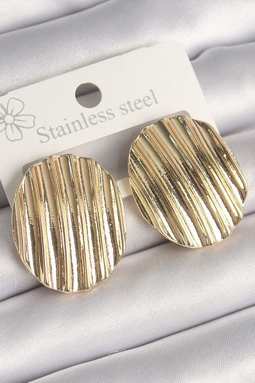 YRTCL Pirinç Gold Renk İşlemeli Daire Plaka Model Kadın Küpe