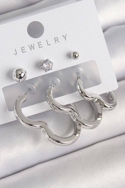 YRTCL Pirinç Gümüş Renk Kalp Model Zirkon Taş Topçuk Detay Kadın Küpe Seti