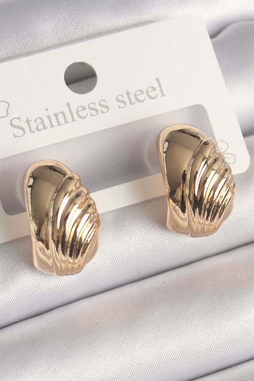 YRTCL Pirinç Gold Renk İşleme Detaylı Yarım Halka Model Kadın Küpe