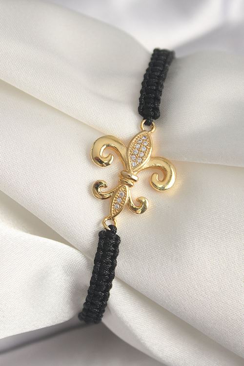 YRTCL Pirinç Gold Renk Zirkon Taşlı Zambak Figür Asansörlü Makrome Model Kadın Bileklik