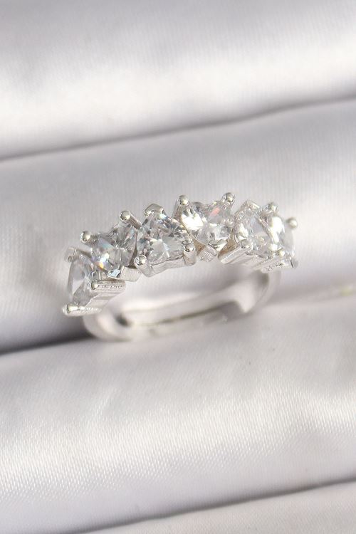 YRTCL Pirinç Gümüş Renk Zirkon Taşlı Kalp Model Ayarlanabilir Kadın Yüzük