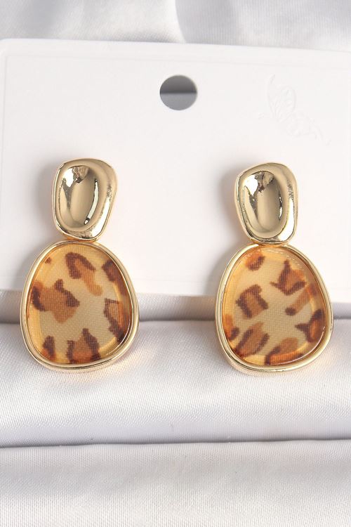 YRTCL Pirinç Gold Renk Sallantı Leopar Desen Kare Model Kadın Küpe