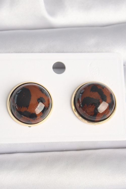 YRTCL Pirinç Gold Renk 3D Daire Leopar Model Kadın Küpe