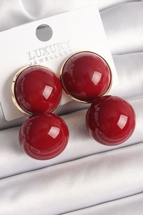 YRTCL Pirinç Gold Renk Kırmızı Boncuk Model Kadın Küpe