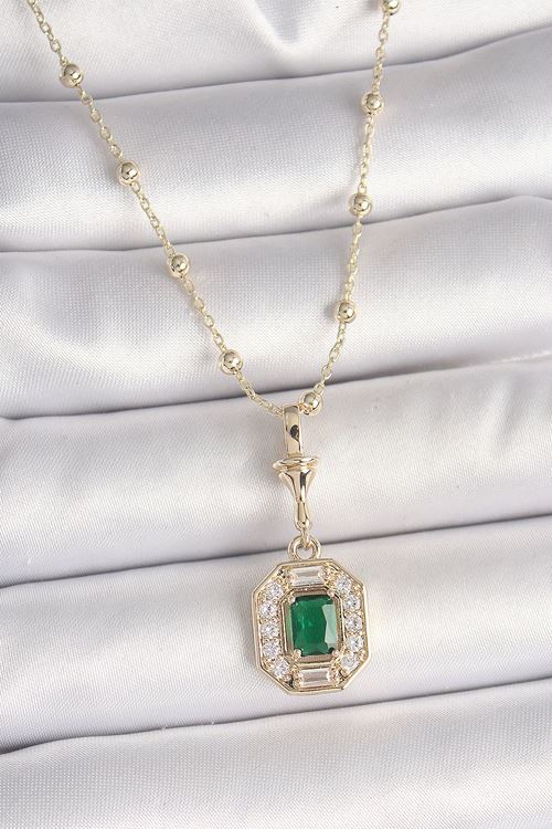 YRTCL Pirinç Gold Renk Zirkon Taşlı Topçuk Zincir Serenay Model Kadın Kolye