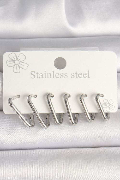 YRTCL 316L Çelik Gümüş Renk Üçgen Model Kadın Küpe Seti