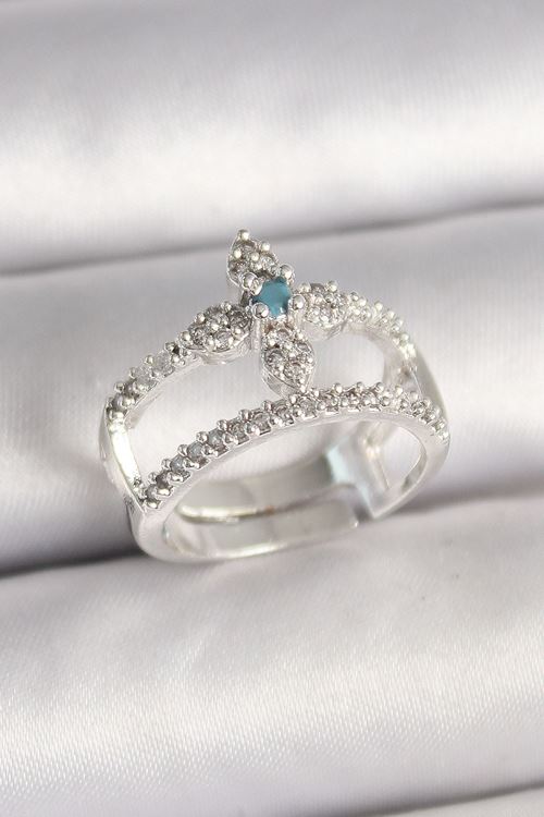 YRTCL Pirinç Gümüş Renk Zirkon Taşlı Ayarlanabilir Model Kadın Yüzük