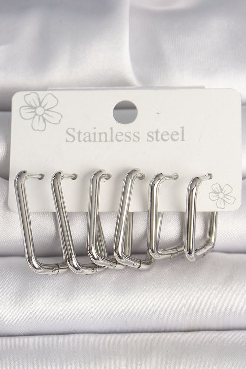 YRTCL 316L Çelik Gümüş Renk Kare Model Kadın Küpe Seti