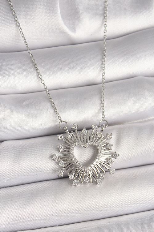 YRTCL 316L Çelik Gümüş Renk Zirkon Taşlı Kalp Model Kadın Kolye