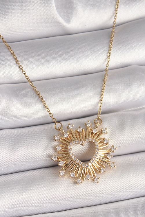 YRTCL 316L Çelik Gold Renk Zirkon Taşlı Kalp Model Kadın Kolye