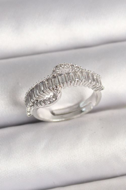 YRTCL Pirinç Gümüş Renk Su Yolu Zirkon Taşlı Ayarlanabilir Model Kadın Yüzük