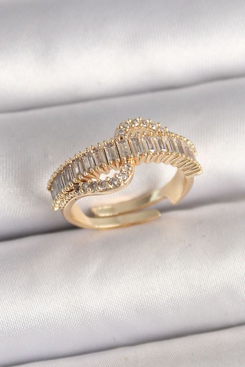 YRTCL Pirinç Gold Renk Su Yolu Zirkon Taşlı Ayarlanabilir Model Kadın Yüzük