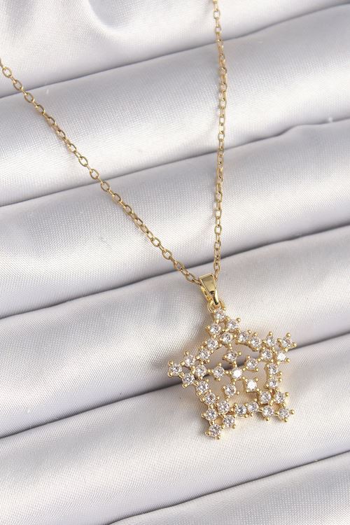 YRTCL 316L Çelik Gold Renk Zincir Zirkon Taşlı Kar Tanesi Model Kadın Kolye
