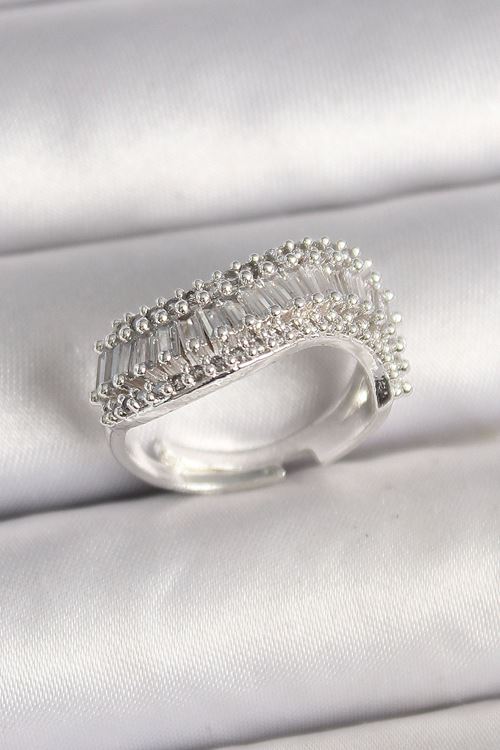 YRTCL Pirinç Gümüş Renk Su Yolu Zirkon Dalga Model Ayarlanabilir Kadın Yüzük