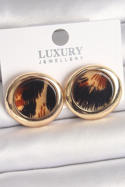 YRTCL Pirinç Gold Renk Leopar Desen Daire Model Kadın Küpe
