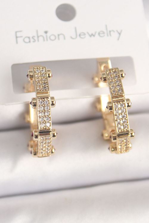 YRTCL Pirinç Gold Renk Zirkon Taşlı Halka Model Kadın Küpe