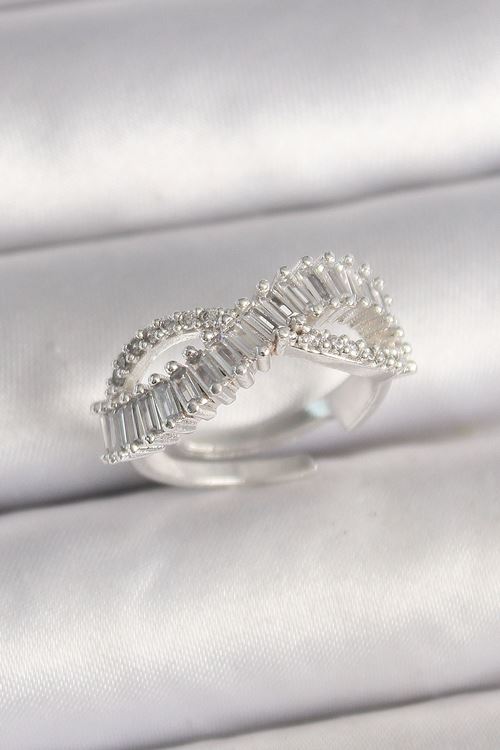 YRTCL Pirinç Gümüş Renk Su Yolu Zirkon Taşlı Sonsuzluk Model Ayarlanabilir Kadın Yüzük