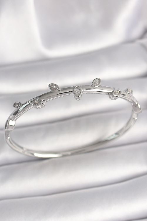 YRTCL Pirinç Gümüş Renk Damla Zirkon Taşlı Kadın Kelepçe