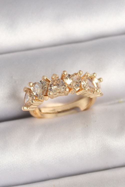 YRTCL Pirinç Gold Renk Zirkon Taşlı Kalp Model Ayarlanbilir Kadın Yüzük