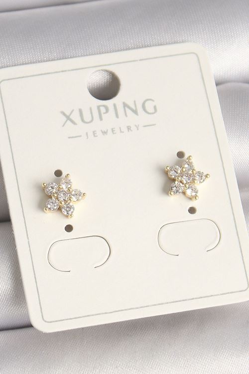 YRTCL Pirinç Gold Renk Zirkon Taşlı Çiçek Model Xuping Kadın Küpe