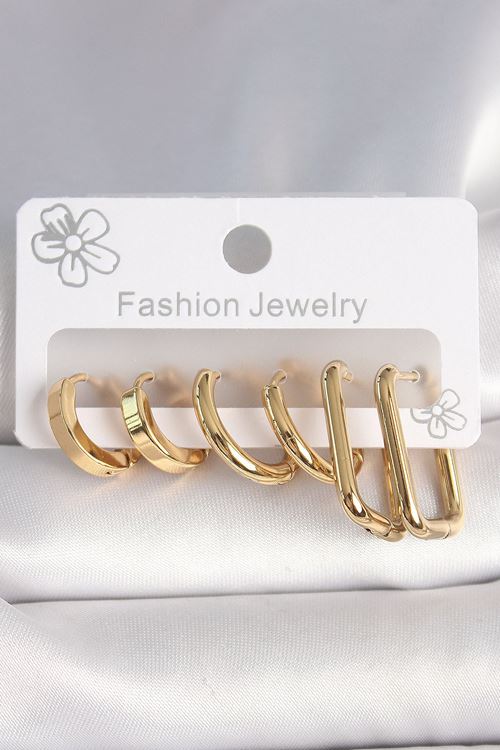 YRTCL 316L Çelik Gold Renk Kare Halka Model Kadın Küpe Seti