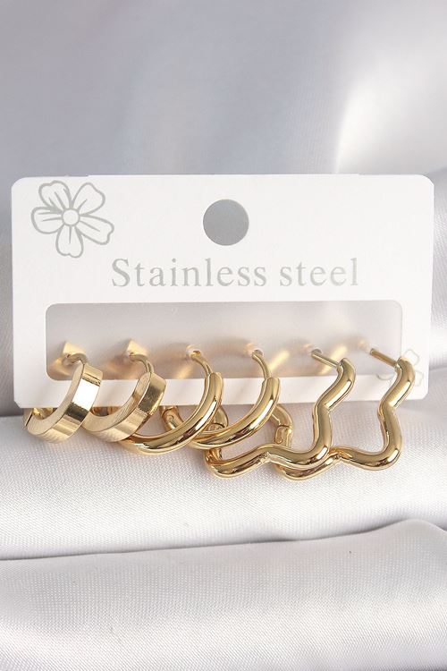 YRTCL 316L Çelik Gold Renk Yıldız Halka Model Kadın Küpe Seti