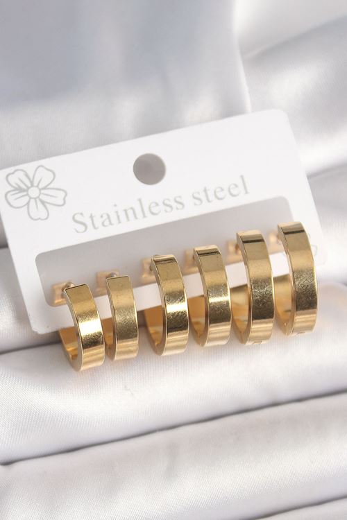 YRTCL 316L Çelik Gold Renk Halka Model Kadın Küpe Seti