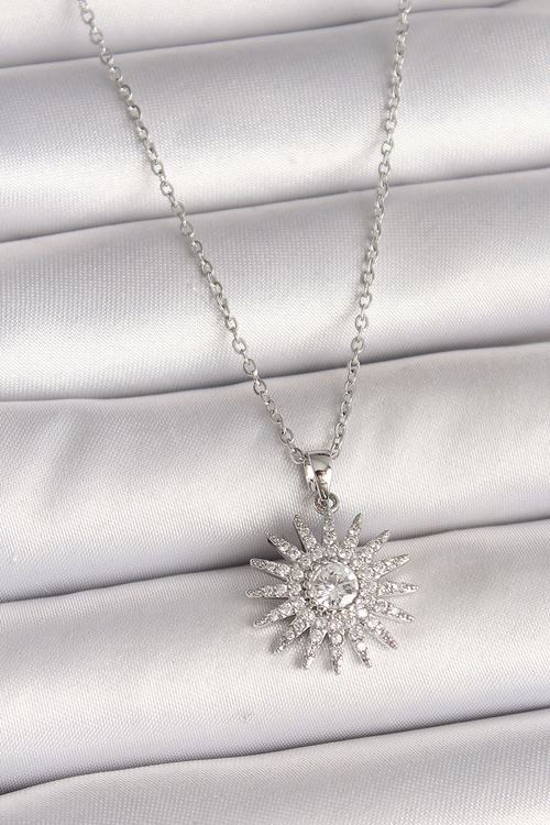 YRTCL 316L Çelik Gümüş Renk Zincir Zirkon Taşlı Güneş Model Kadın Kolye