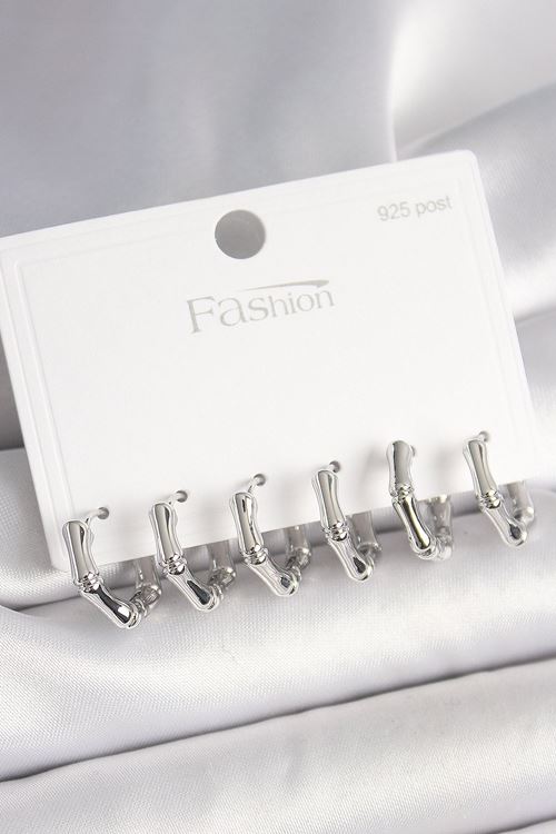 YRTCL 925 Ayar Gümüş Çivi Pirinç Gümüş Renk Bambu Halka Model Kadın Küpe Seti