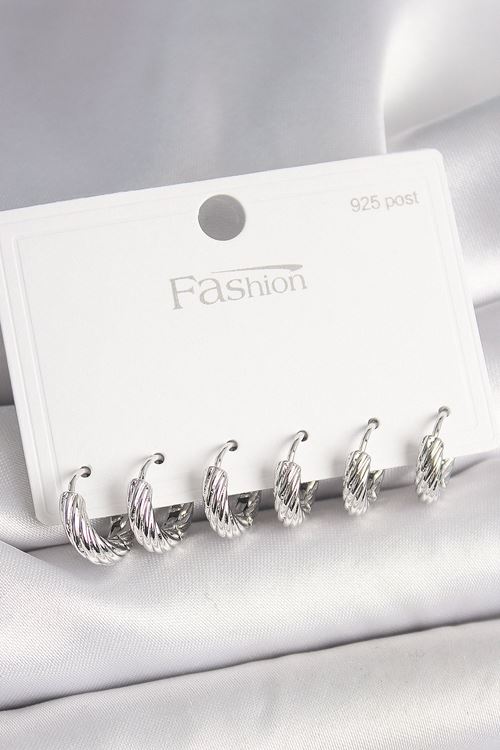 YRTCL 925 Ayar Gümüş Çivi Pirinç Gümüş Renk İşlemeli Halka Model Kadın Küpe Seti