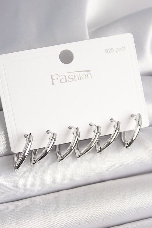 YRTCL 925 Ayar Gümüş Çivi Pirinç Gümüş Renk Üçgen Model Kadın Küpe Seti