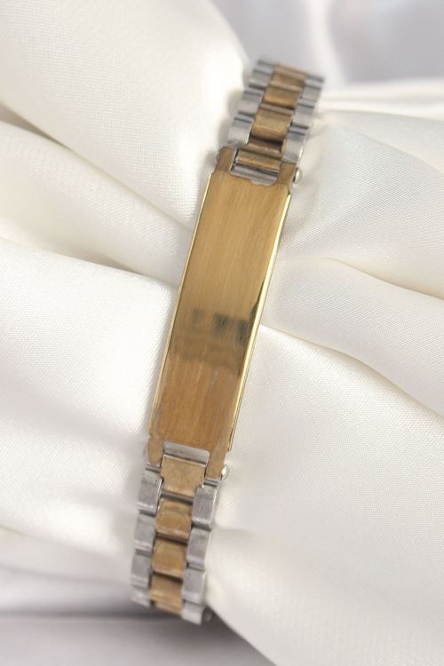 YRTCL 316L Çelik Gold Gümüş Renk Zincir Künye Model Erkek Bileklik