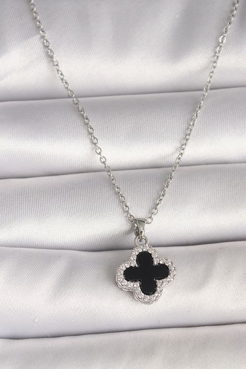 YRTCL 316L Çelik Gümüş Renk Zincir Zirkon Taşlı Yonca Model Kadın Kolye