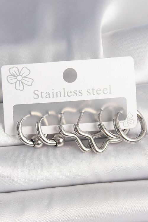 YRTCL 316L Çelik Gümüş Renk Halka Yıldız Model Kadın Küpe Seti