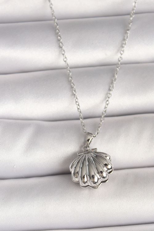 YRTCL 316L Çelik Gümüş Renk Zincir Açılır İncili Midye Model Kadın Kolye