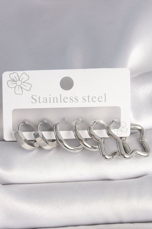 YRTCL 316L Çelik Gümüş Renk Yarım Halka Yıldız Model Kadın Küpe Seti