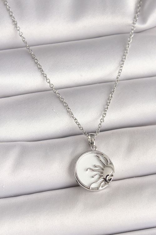 YRTCL 316L Çelik Gümüş Renk Zincir Beyaz Mineli Gün Batımı Model Kadın Kolye