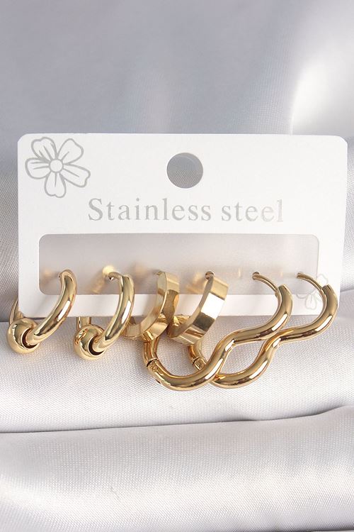 YRTCL 316L Çelik Gold Renk Kalp Halka Model Kadın Küpe Seti