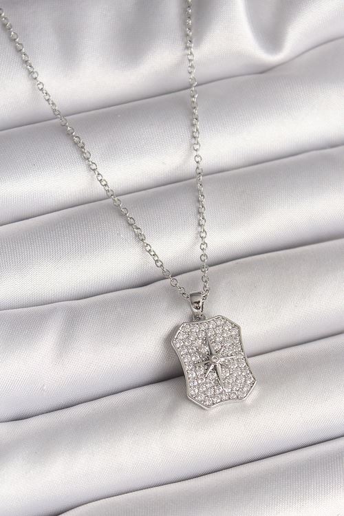 YRTCL 316L Çelik Gümüş Renk Zincir Zirkon Taşlı Kutup Yıldız İşlemeli Madalyon Model Kadın Kolye