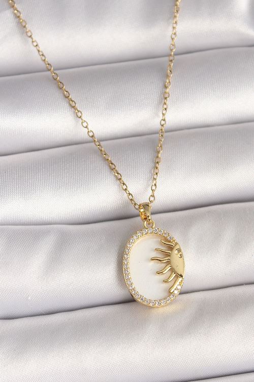 YRTCL 316L Çelik Gold Renk Zincir Beyaz Mineli Gün Batımı Model Zirkon Taş Detay Kadın Kolye